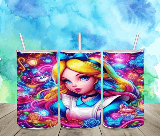 Alice In Wonderland 12oz Sippy or Skinny Tumbler