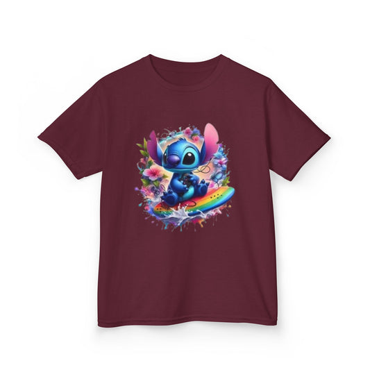 Stitch-Inspired Kids Cotton Tee - "Surfin" Graphic Shirt