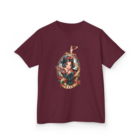 Snow White-Inspired Kids Cotton Tee - "Waiting For True Loves Kiss" Graphic Shirt