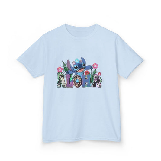 Stitch-Inspired Kids Cotton Tee - "Aloha" Graphic Shirt
