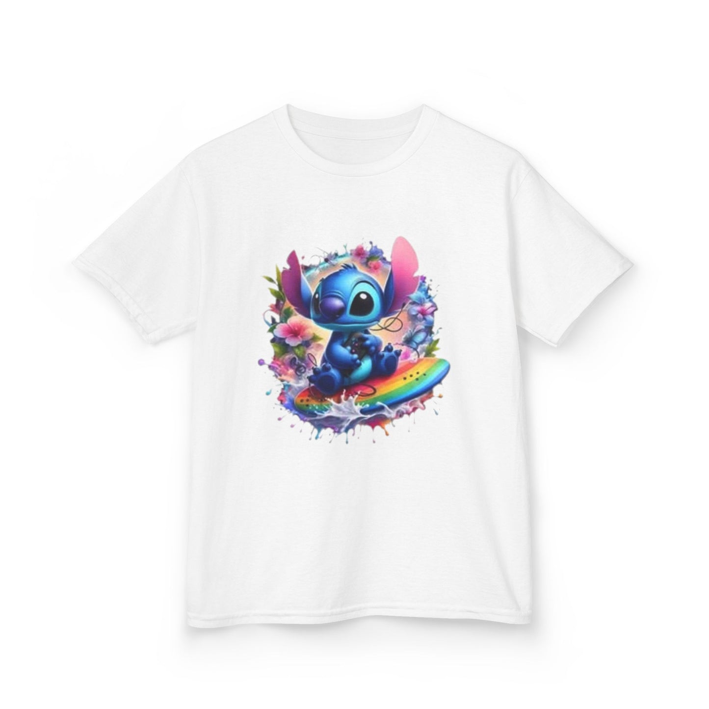 Stitch-Inspired Kids Cotton Tee - "Surfin" Graphic Shirt