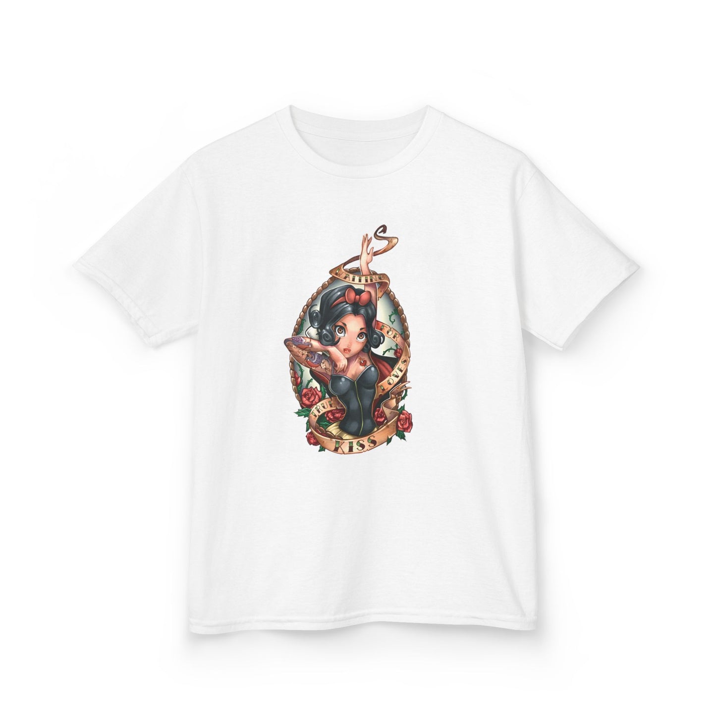 Snow White-Inspired Kids Cotton Tee - "Waiting For True Loves Kiss" Graphic Shirt