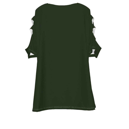 Women's Love Christmas Top with Petal Short Sleeve - Green