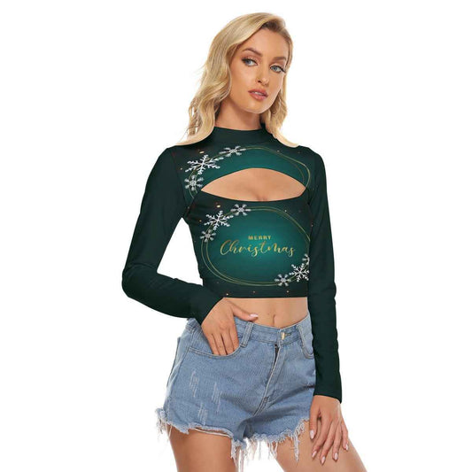 Women's Merry Christmas Hollow Chest Keyhole Tight Crop Top