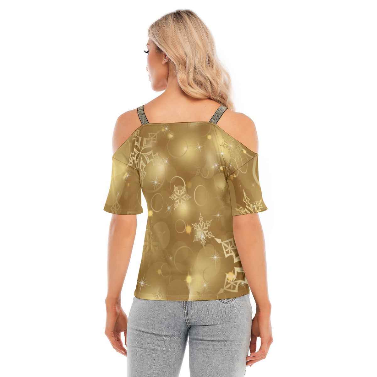 Women's Gold Snowflakes Cold Shoulder With Golden Elastic Band On Neck