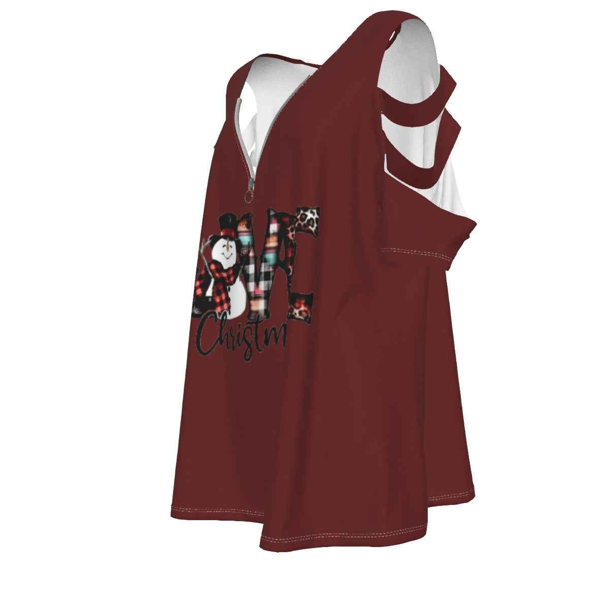Women's Love Christmas Top with Petal Short Sleeve - Red