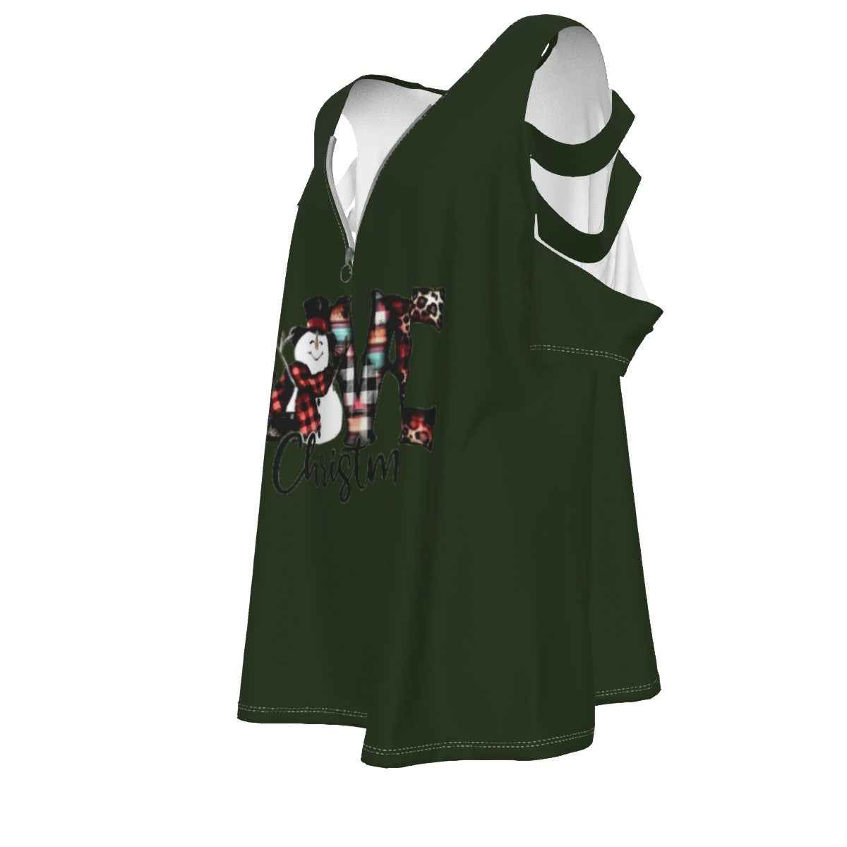 Women's Love Christmas Top with Petal Short Sleeve - Green