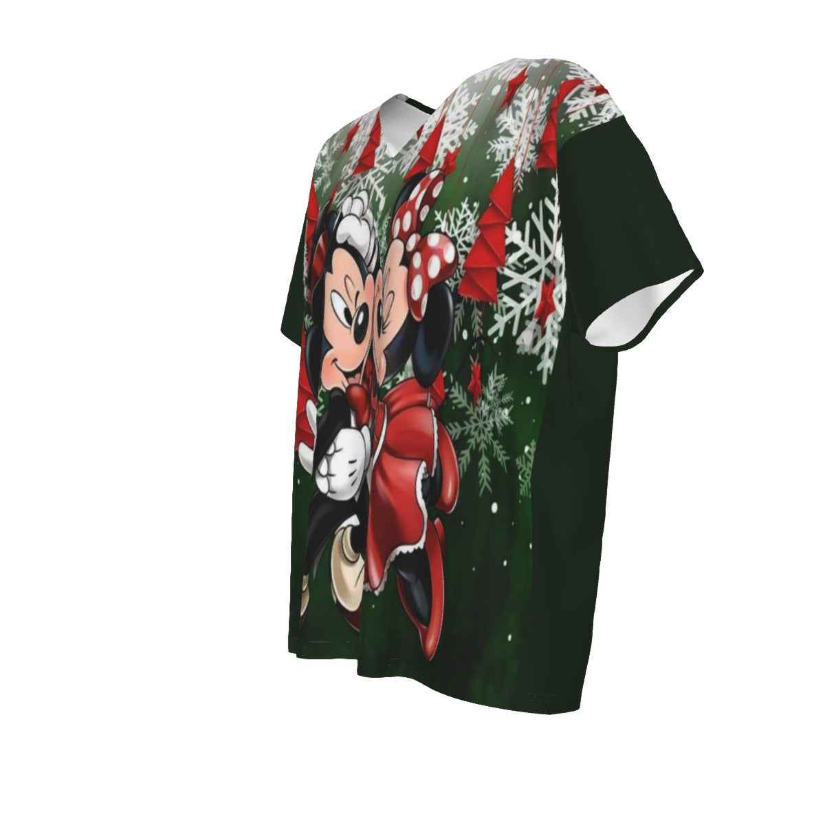 Women's Mickey and Minnie Christmas Bat Sleeves V-Neck Blouse