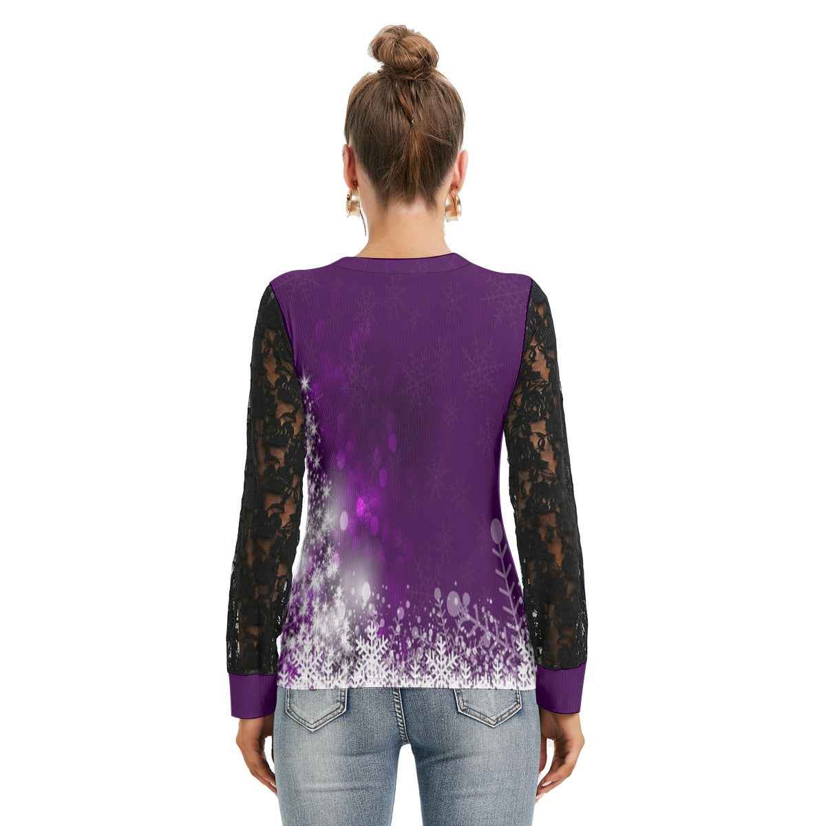 Women's Purple Christmas Shirt And Sleeve With Black Lace