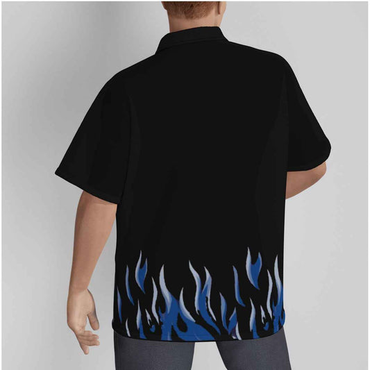 Men's Blue Skull Flame Button Up Shirt