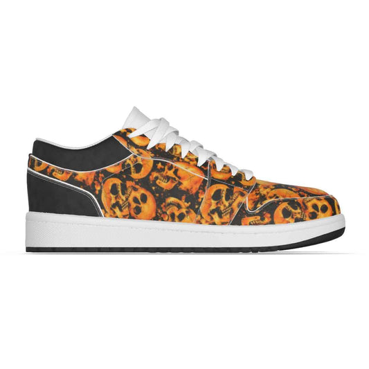 Men's Orange Skulls Low State Leather Stitched Shoes