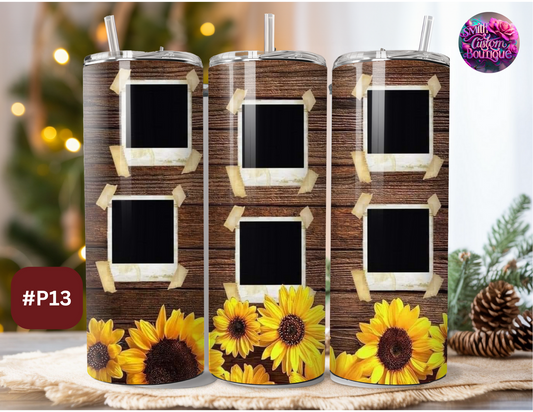 Wood and Sunflowers Photo Tumbler