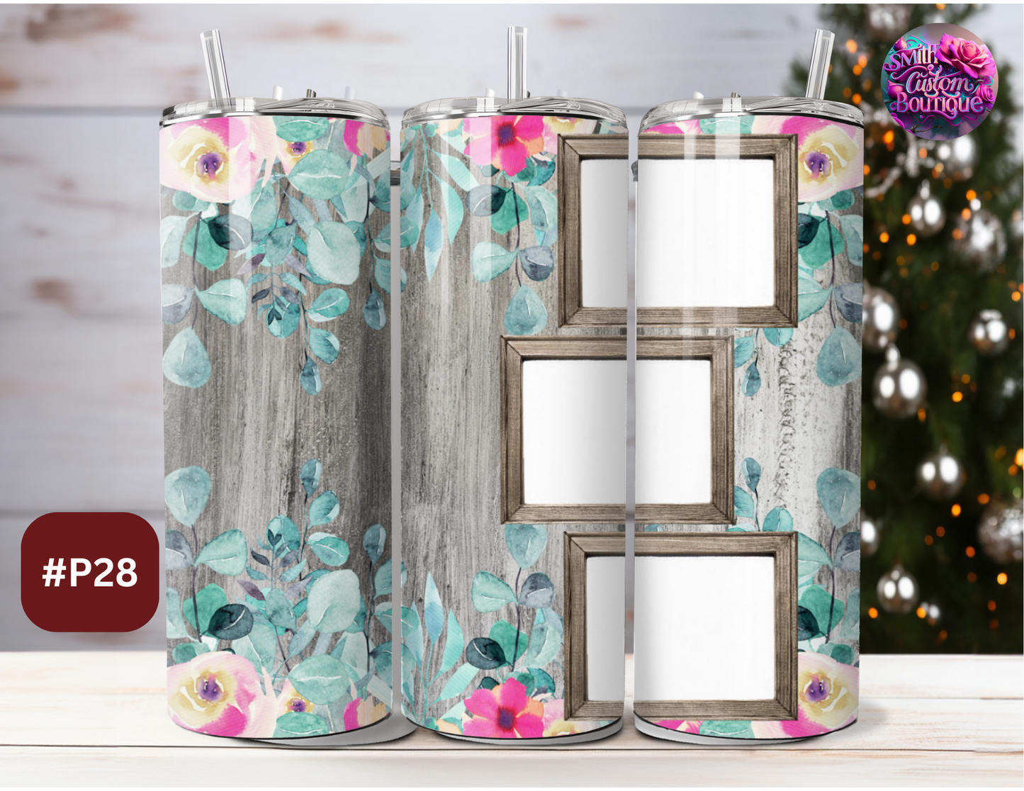 Wooden Floral Photo Tumbler