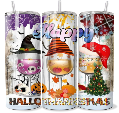 Happy HalloThanksMas Tumbler Style 1