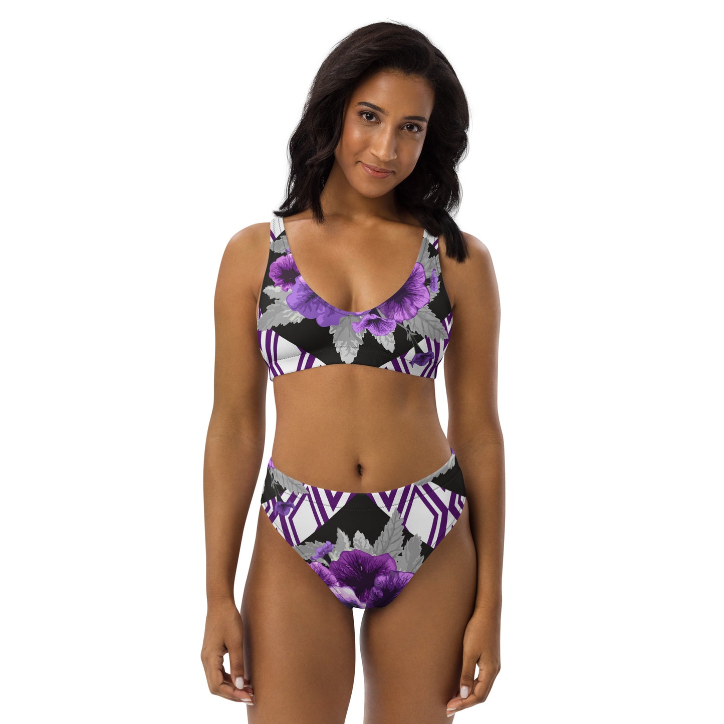 Purple Floral high-waisted bikini