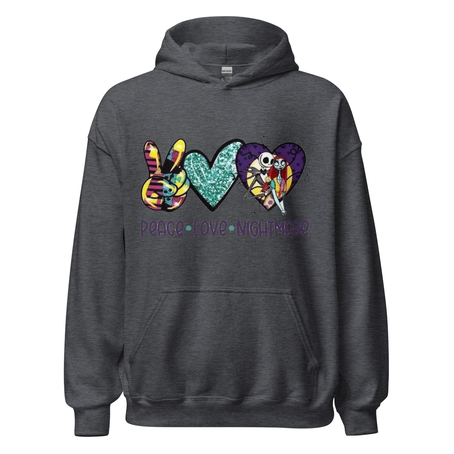 Peace Love Nightmare - Teal Heart Hoodie