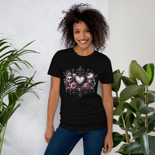 Gothic Valentine Heart & Skulls t-shirt