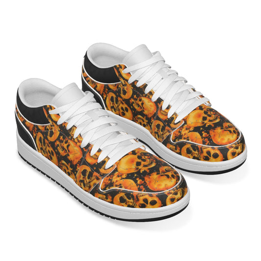 Women's Orange Skulls Low State Leather Stitched Shoes