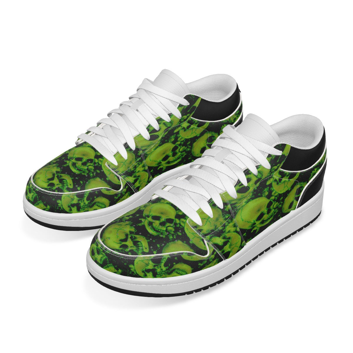 Women's Green Skulls Low State Leather Stitched Shoes