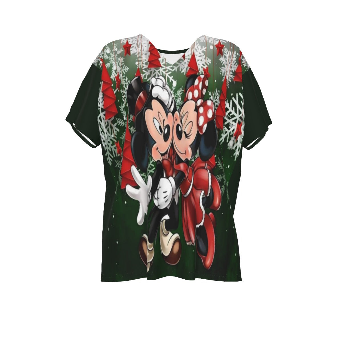 Women's Mickey and Minnie Christmas Bat Sleeves V-Neck Blouse