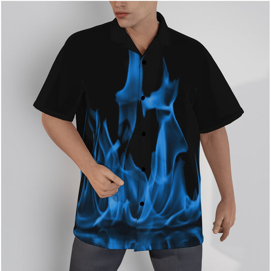 Men's Blue Flame Button Up Shirt