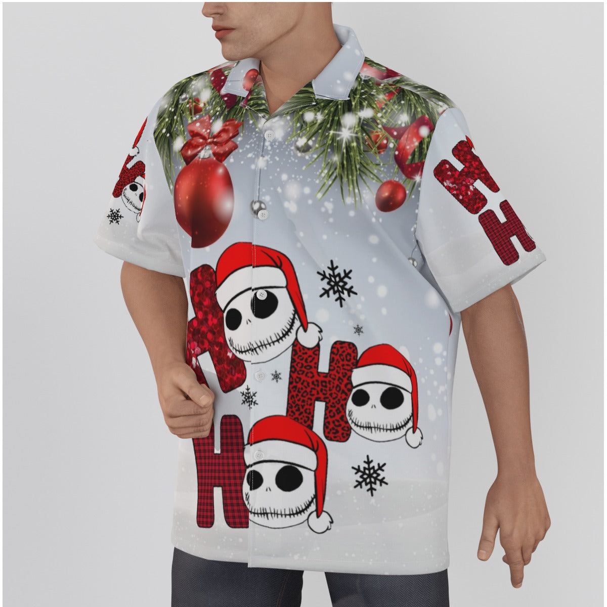 Men's Ho Ho Ho Skellington Shirt With Button Closure