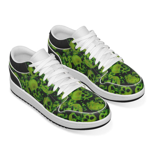 Women's Green Skulls Low State Leather Stitched Shoes