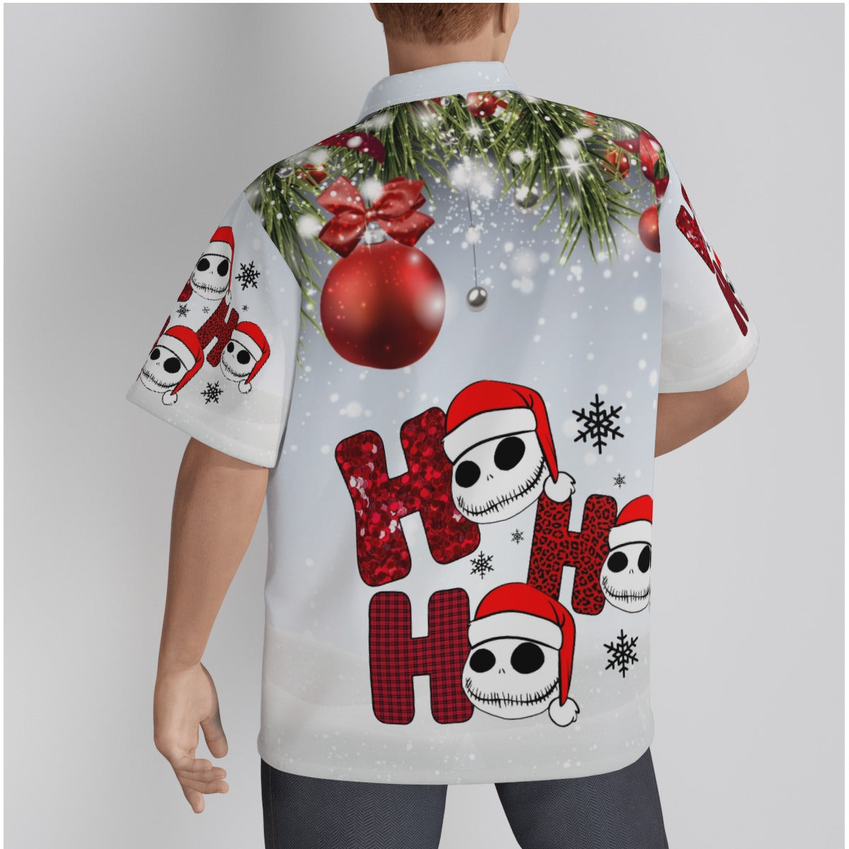 Men's Ho Ho Ho Skellington Shirt With Button Closure