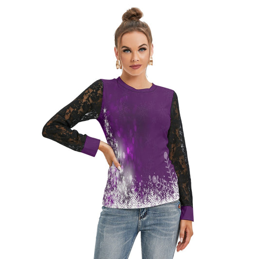 Women's Purple Christmas Shirt And Sleeve With Black Lace