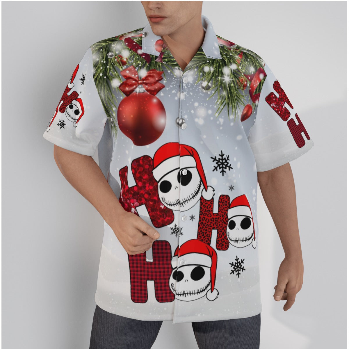 Men's Ho Ho Ho Skellington Shirt With Button Closure