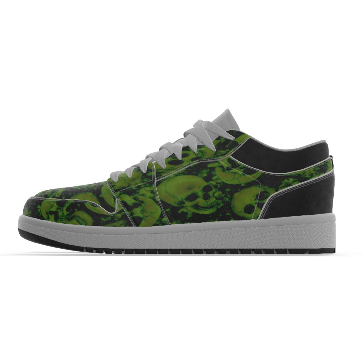 Men's Green Skulls Low State Leather Stitched Shoes