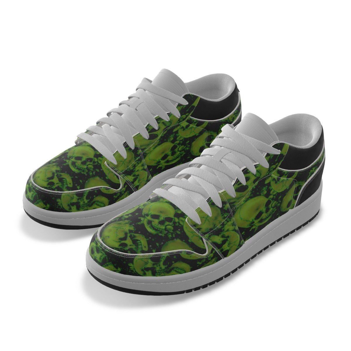 Men's Green Skulls Low State Leather Stitched Shoes