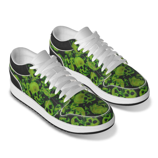 Men's Green Skulls Low State Leather Stitched Shoes